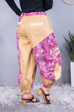 She Has It All Camel/Pink Printed Pants - PNT1747CA