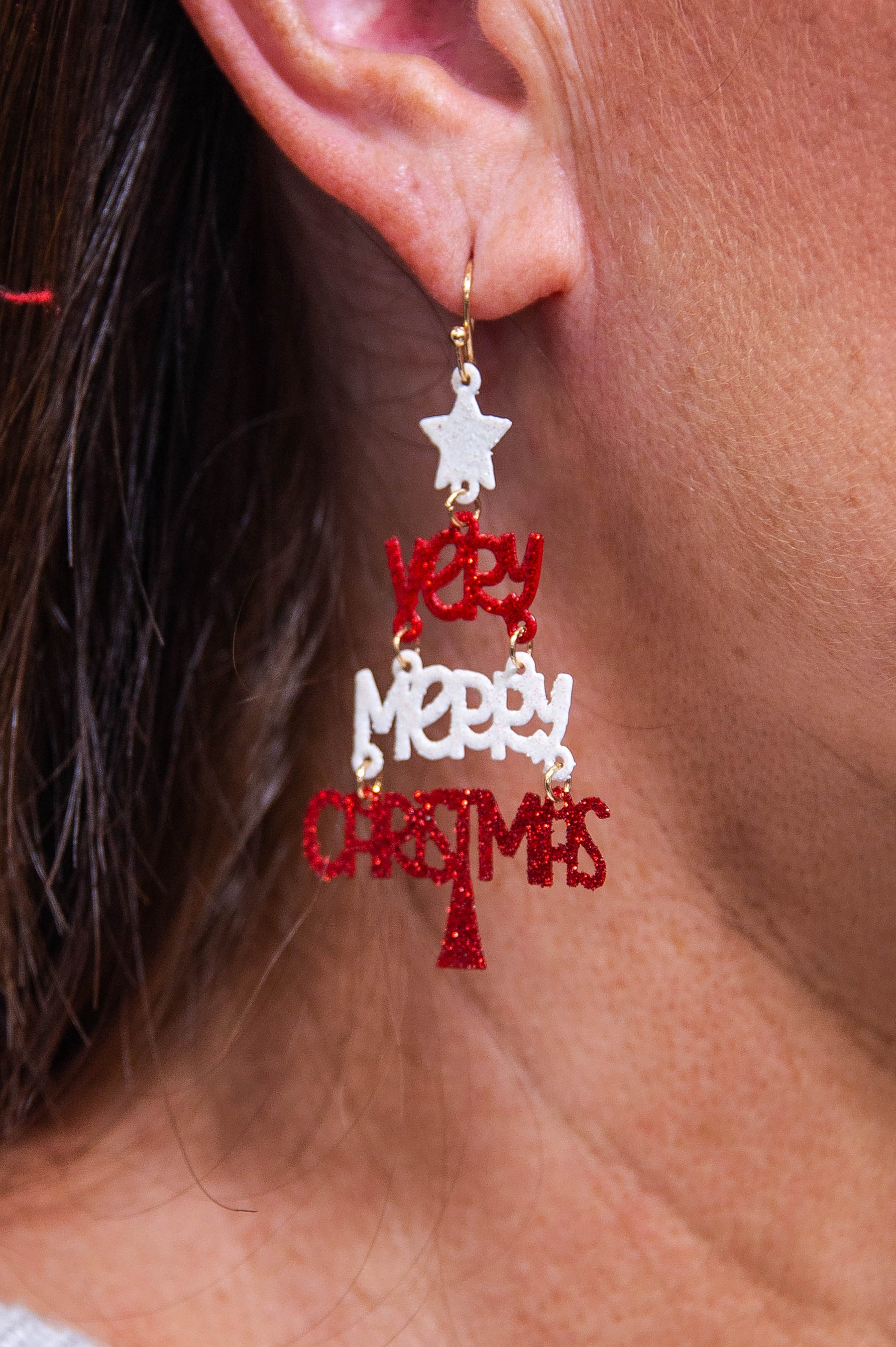 Very Merry Christmas Red/White Filigree Earrings - EAR4429RD