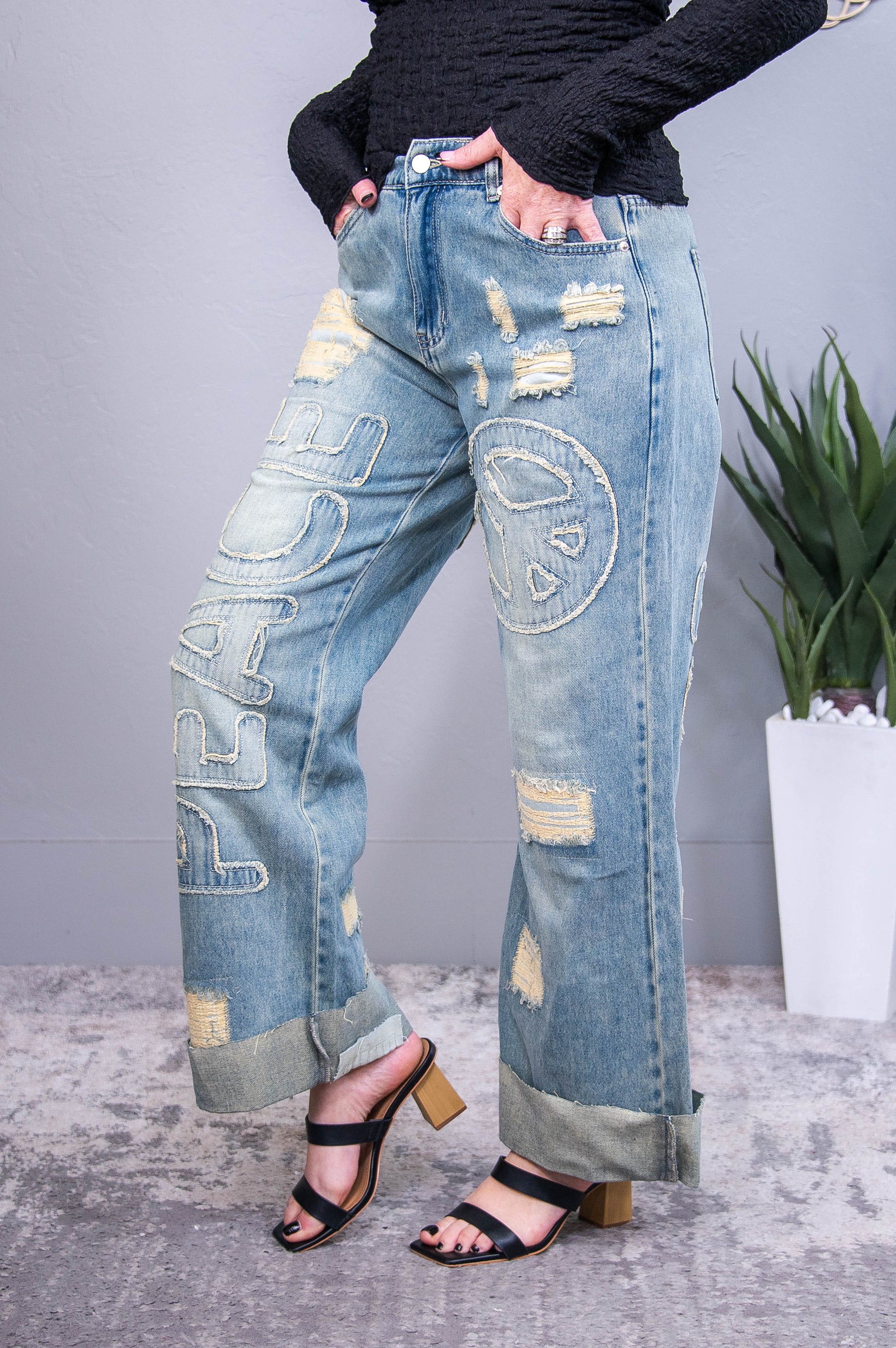 Irene Light Denim Distressed/Frayed Peace Pants - K1244DN