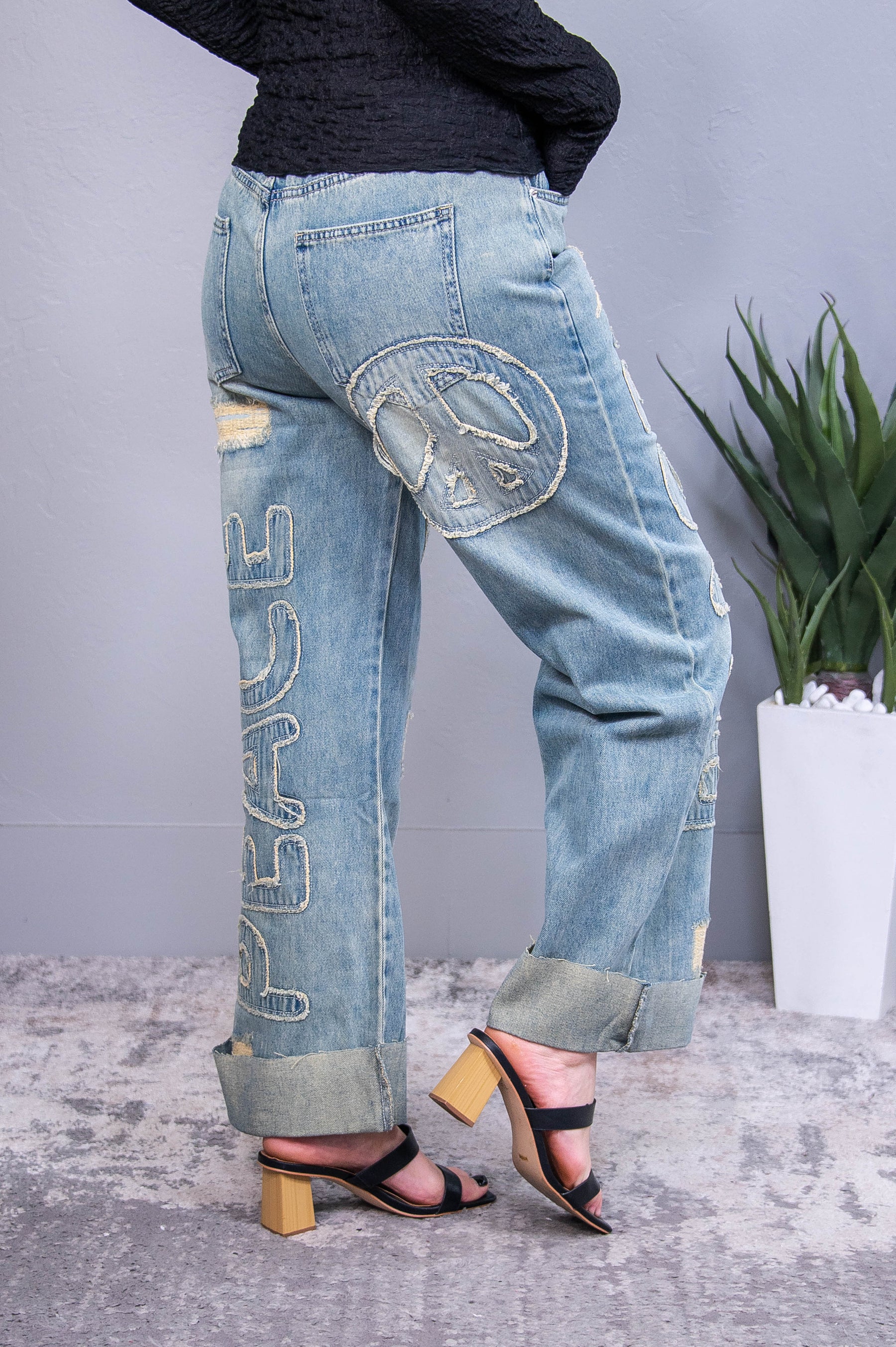 Irene Light Denim Distressed/Frayed Peace Pants - K1244DN