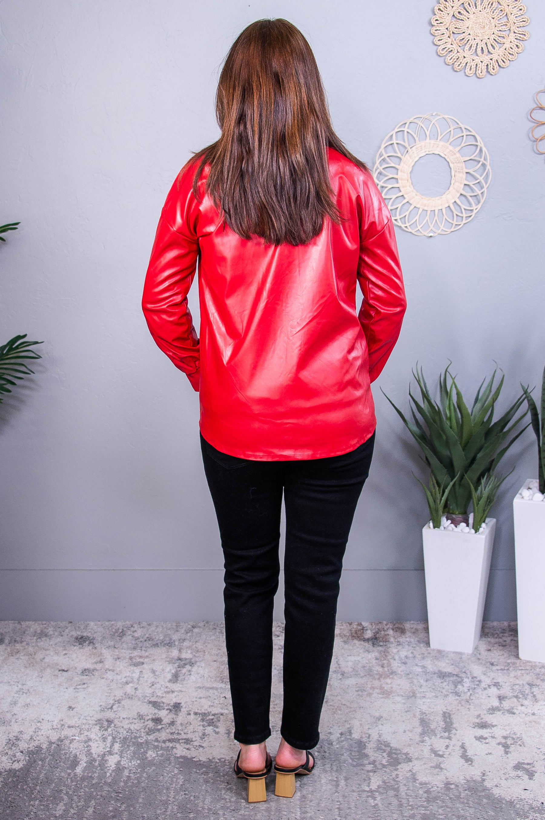 Catwalk Crush Red Faux Leather Shacket - O5619RD