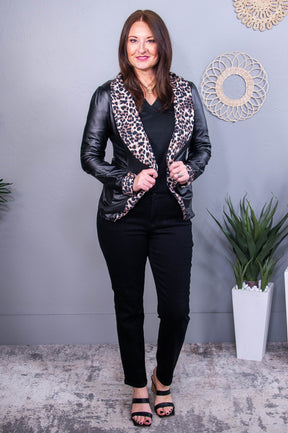 Glimpse Of Glamour Black/Beige Faux Leather Blazer - O5617BK