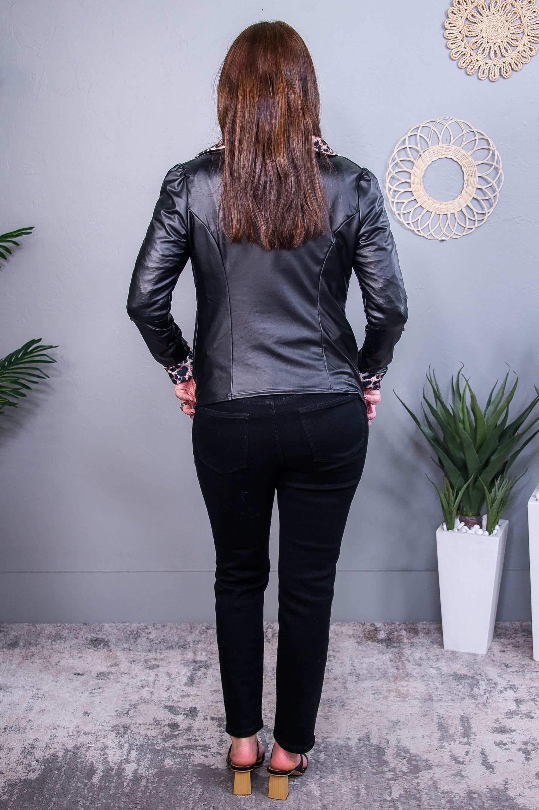 Glimpse Of Glamour Black/Beige Faux Leather Blazer - O5617BK