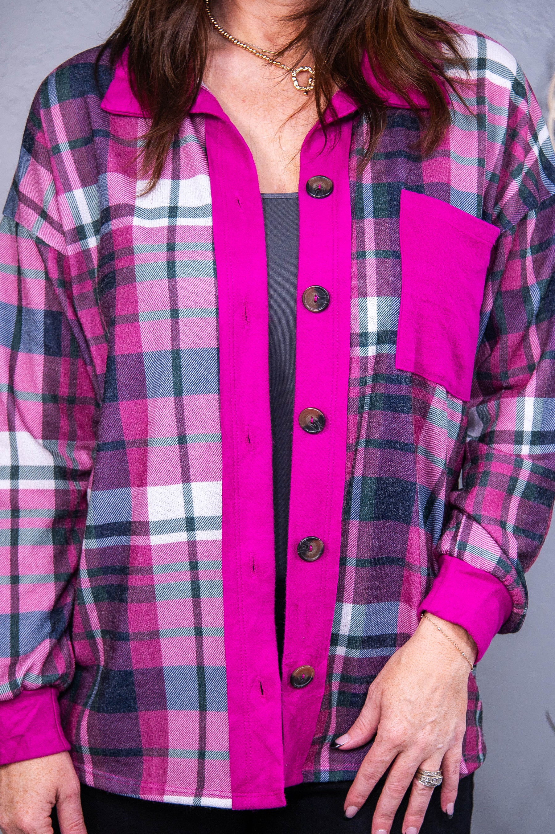 Loving This Feeling Magenta/Multi Color Plaid Shacket - O5618MG