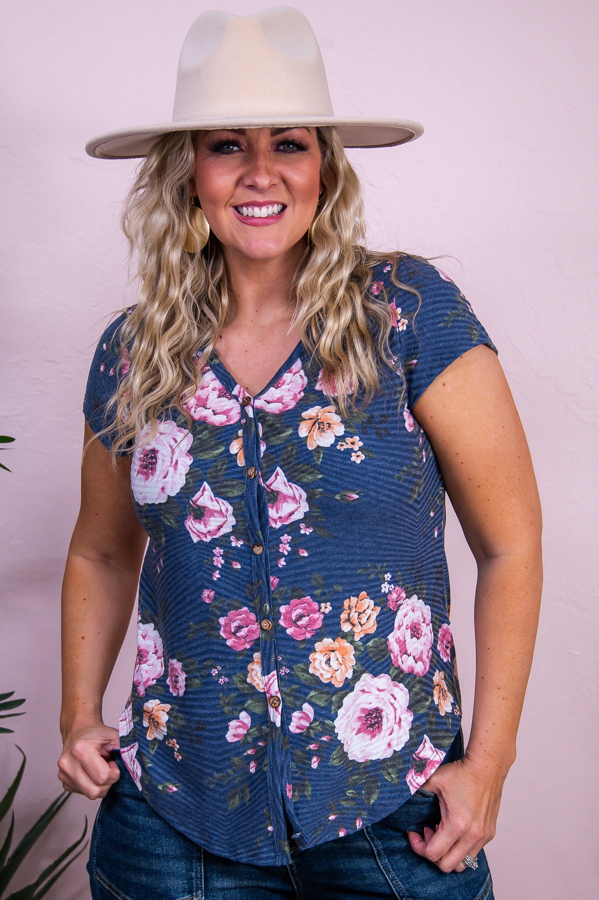 Parisian Promenade Navy/Multi Color Floral Top - T9936NV