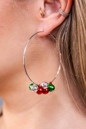 Christmas Bell Charms Silver Hoop Earrings - EAR4441SI