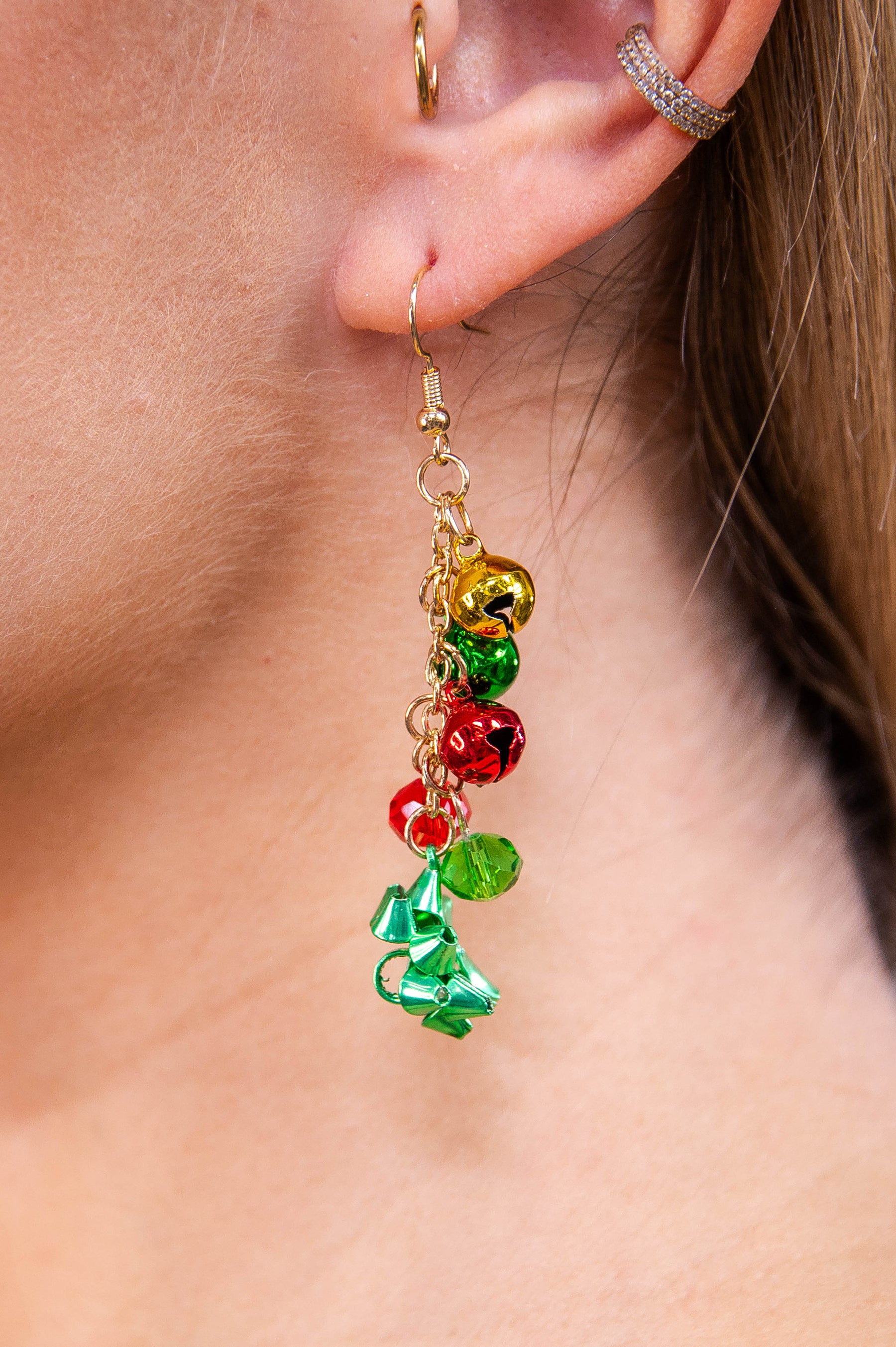 Christmas Bells & Bow Dangle Earrings - EAR4440GD