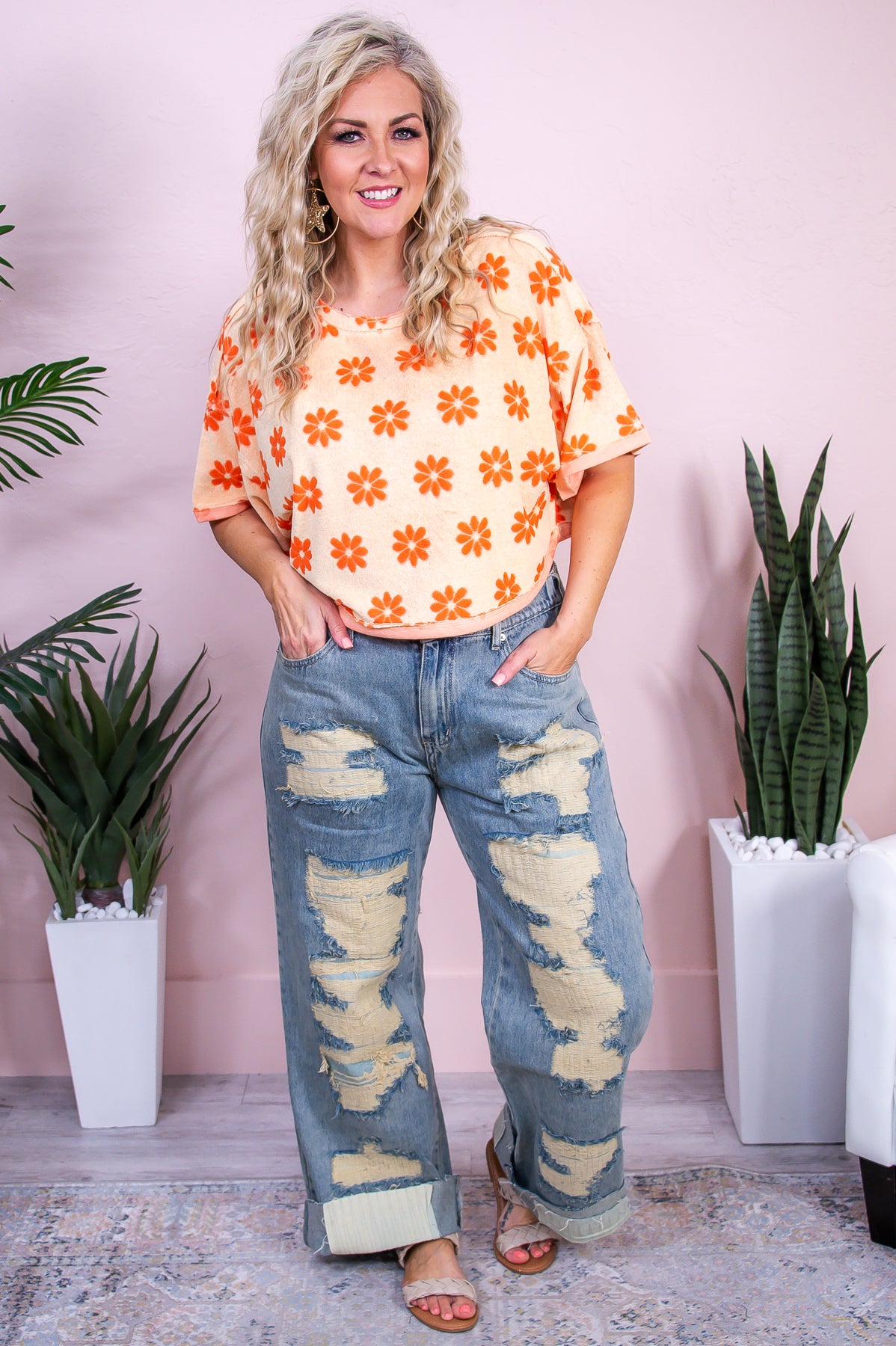 Ride The Tides Peach/Orange Floral Crop Top - T9940PE