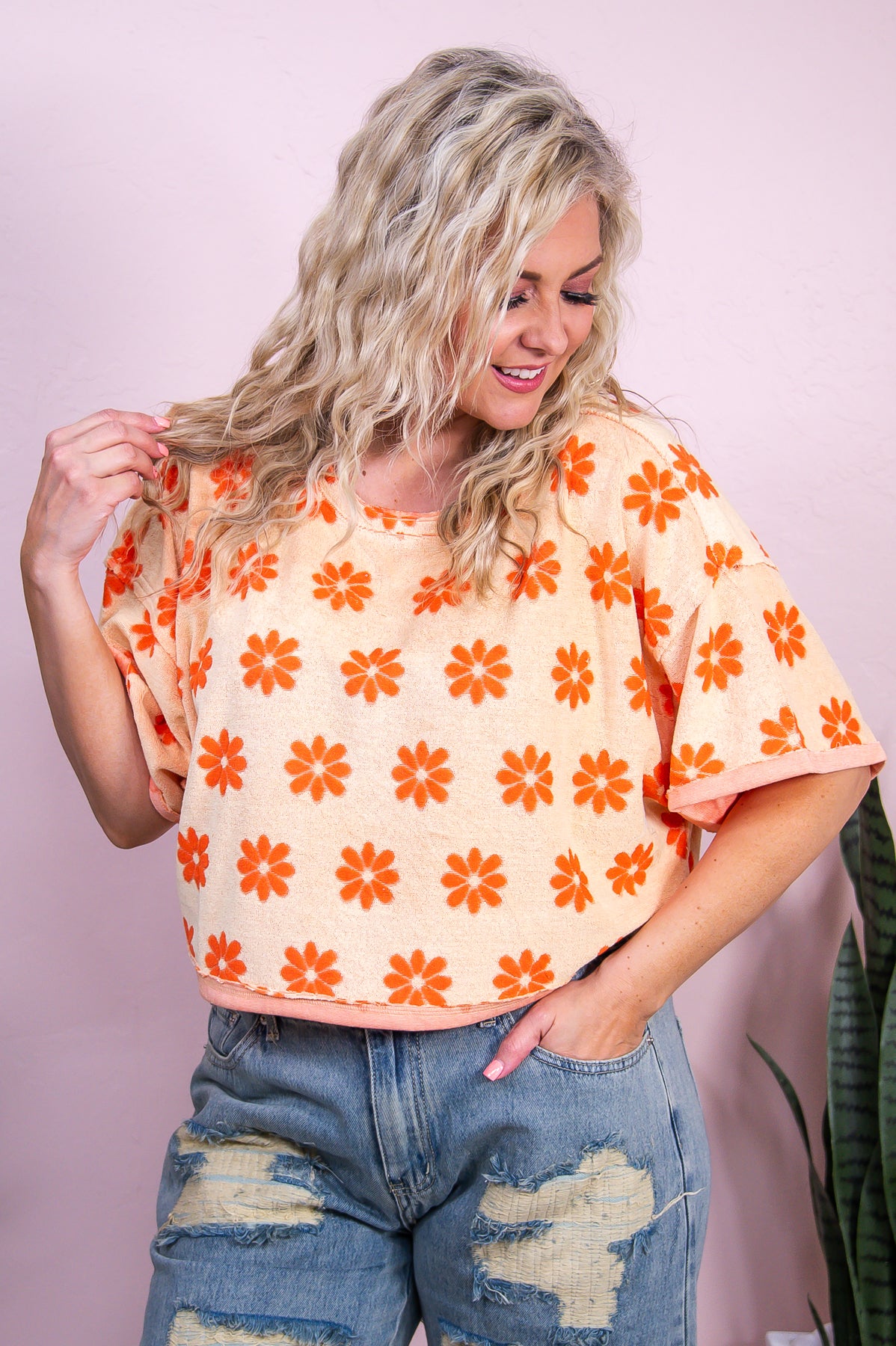 Ride The Tides Peach/Orange Floral Crop Top - T9940PE