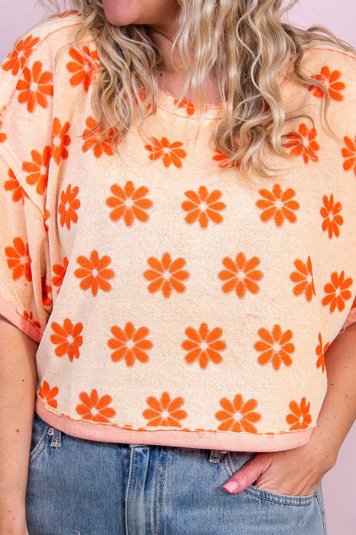 Ride The Tides Peach/Orange Floral Crop Top - T9940PE