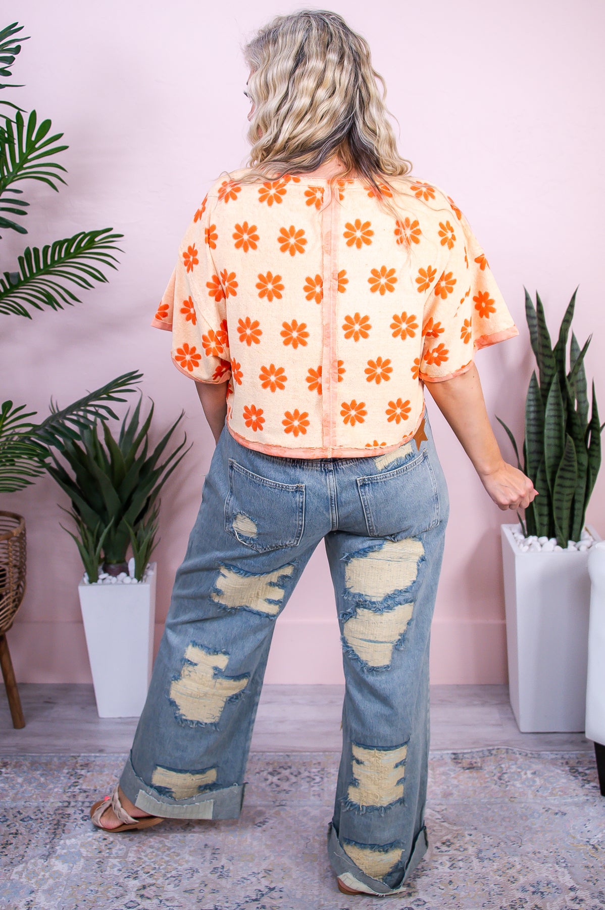 Ride The Tides Peach/Orange Floral Crop Top - T9940PE