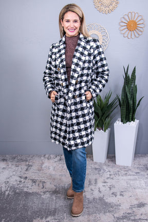 Big City Adventures Black/Ivory Checkered Long Jacket - O5621BK