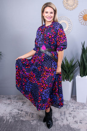 Garden Dreams Purple/Multi Color Floral Color Block Maxi Dress - D5558PU