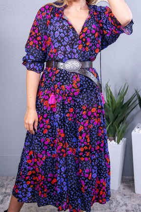 Garden Dreams Purple/Multi Color Floral Color Block Maxi Dress - D5558PU