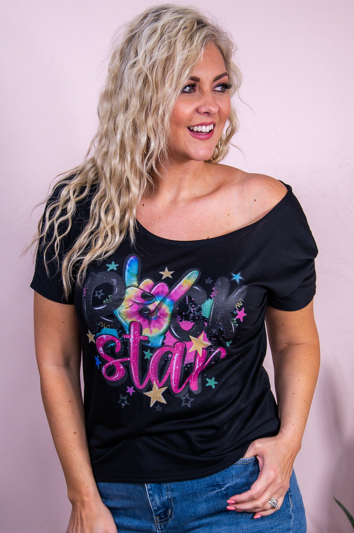 Rock Star Black Graphic Tee- A3432BK