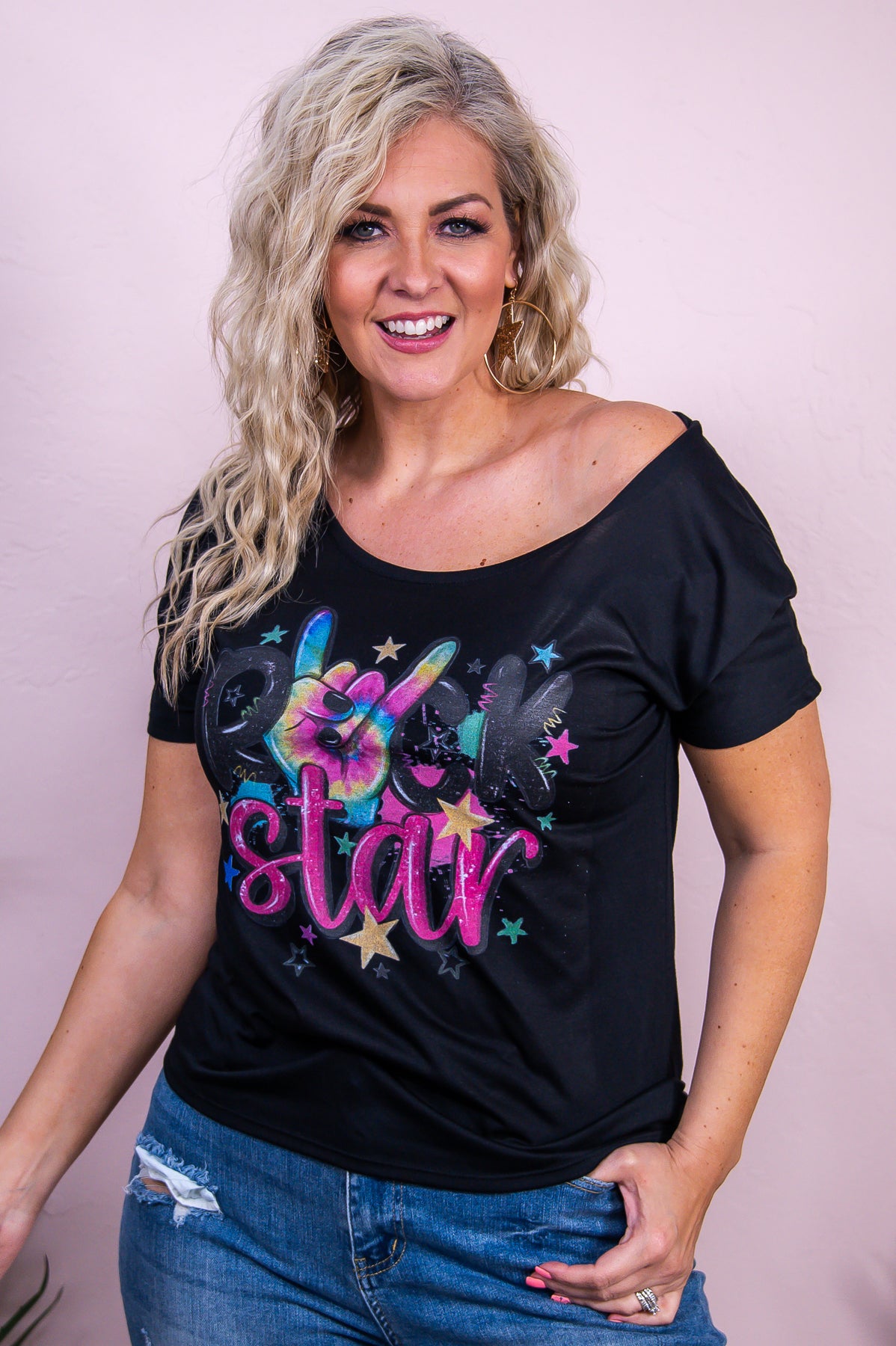 Rock Star Black Graphic Tee- A3432BK