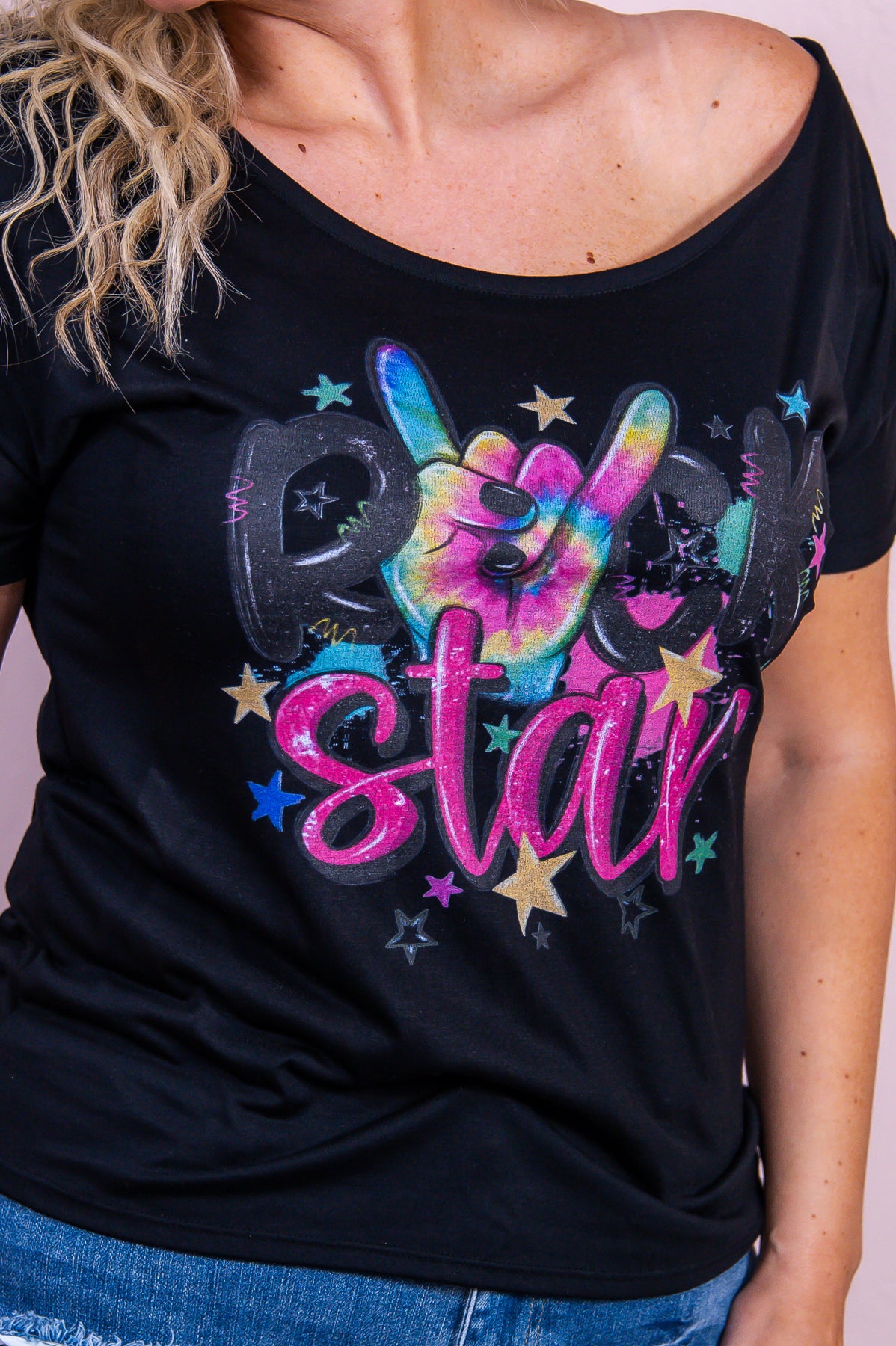 Rock Star Black Graphic Tee- A3432BK