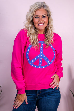 I Pledge Allegiance Cyber Pink/Heliconia Peace Sign/Stars Graphic Sweatshirt - A3436HE