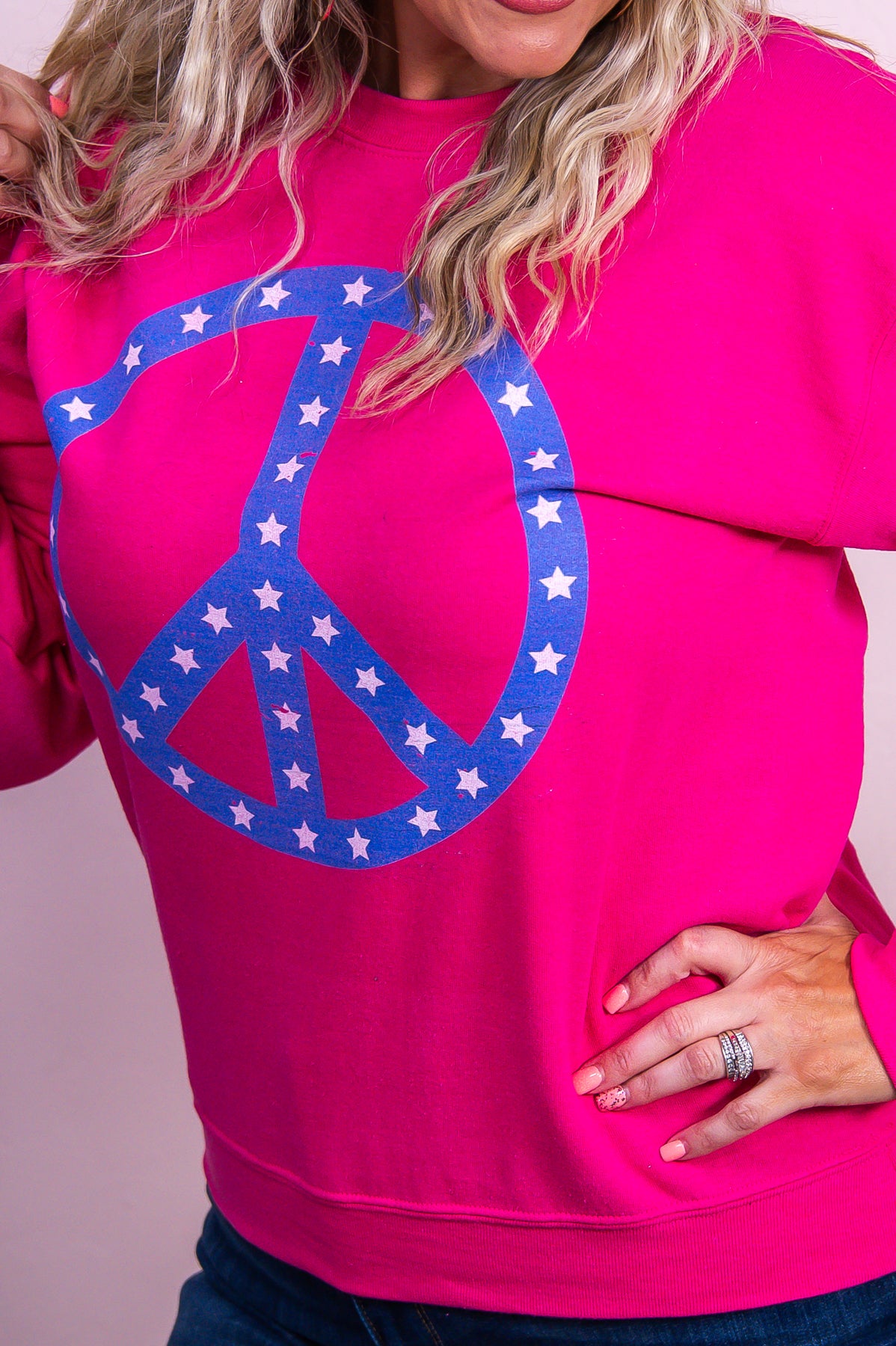 I Pledge Allegiance Cyber Pink/Heliconia Peace Sign/Stars Graphic Sweatshirt - A3436HE