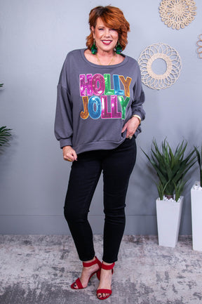 Holly Jolly Charcoal Gray/Multi Color Top - T10590CG