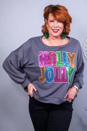 Holly Jolly Charcoal Gray/Multi Color Top - T10590CG