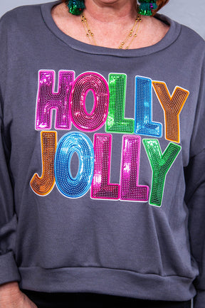 Holly Jolly Charcoal Gray/Multi Color Top - T10590CG