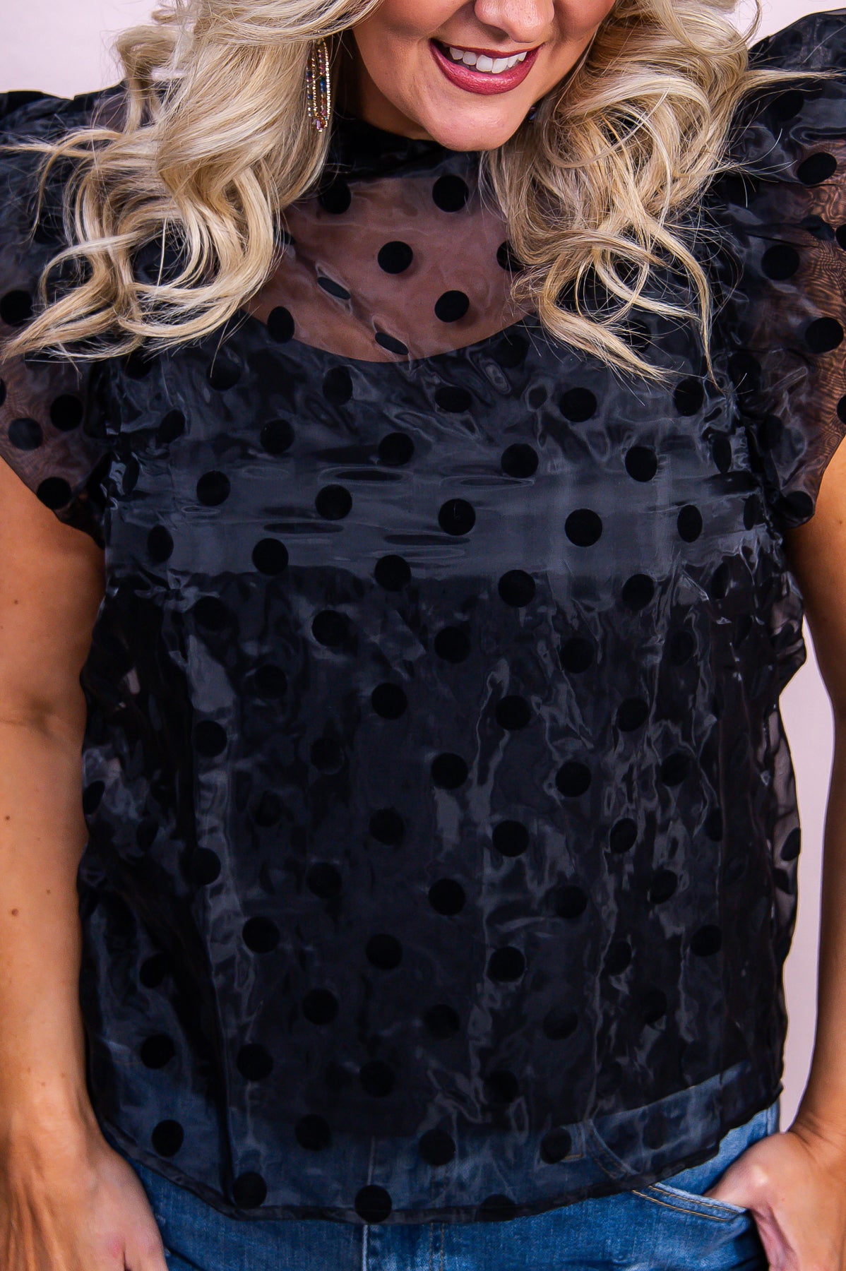 Posh Potential Black Sheer Polka Dot Top - T9950BK