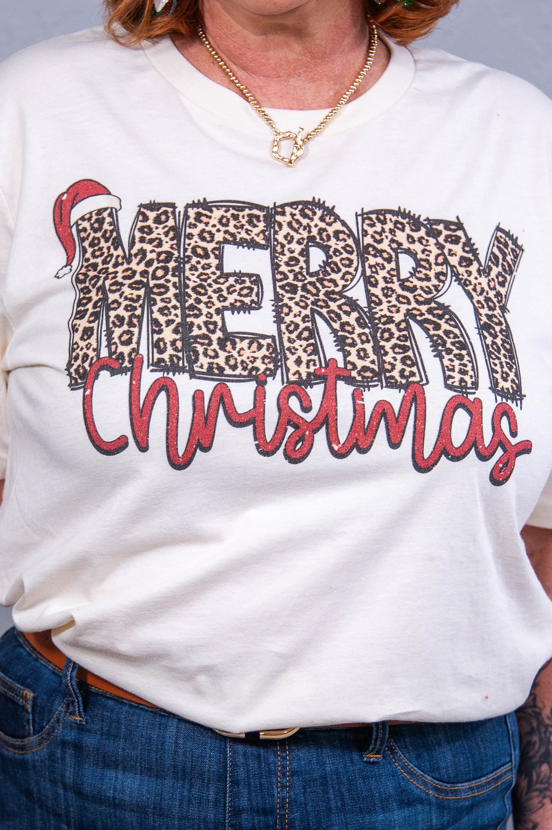 Merry Christmas Natural Printed Graphic Tee - A3712NA