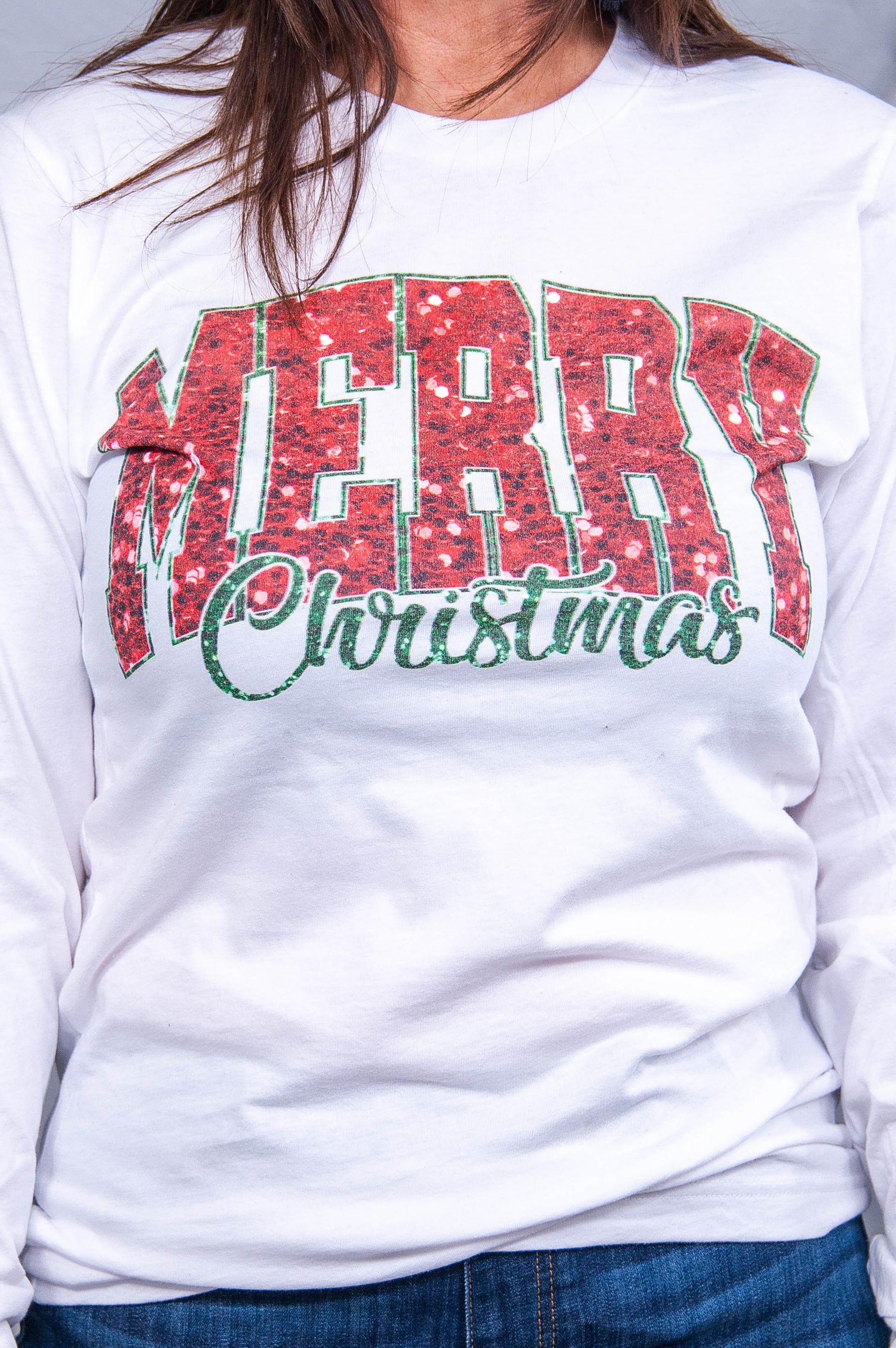 Merry Christmas White Long Sleeve Graphic Tee - A3720WH