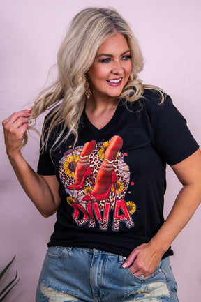 Diva Black Graphic Tee - A3444BK