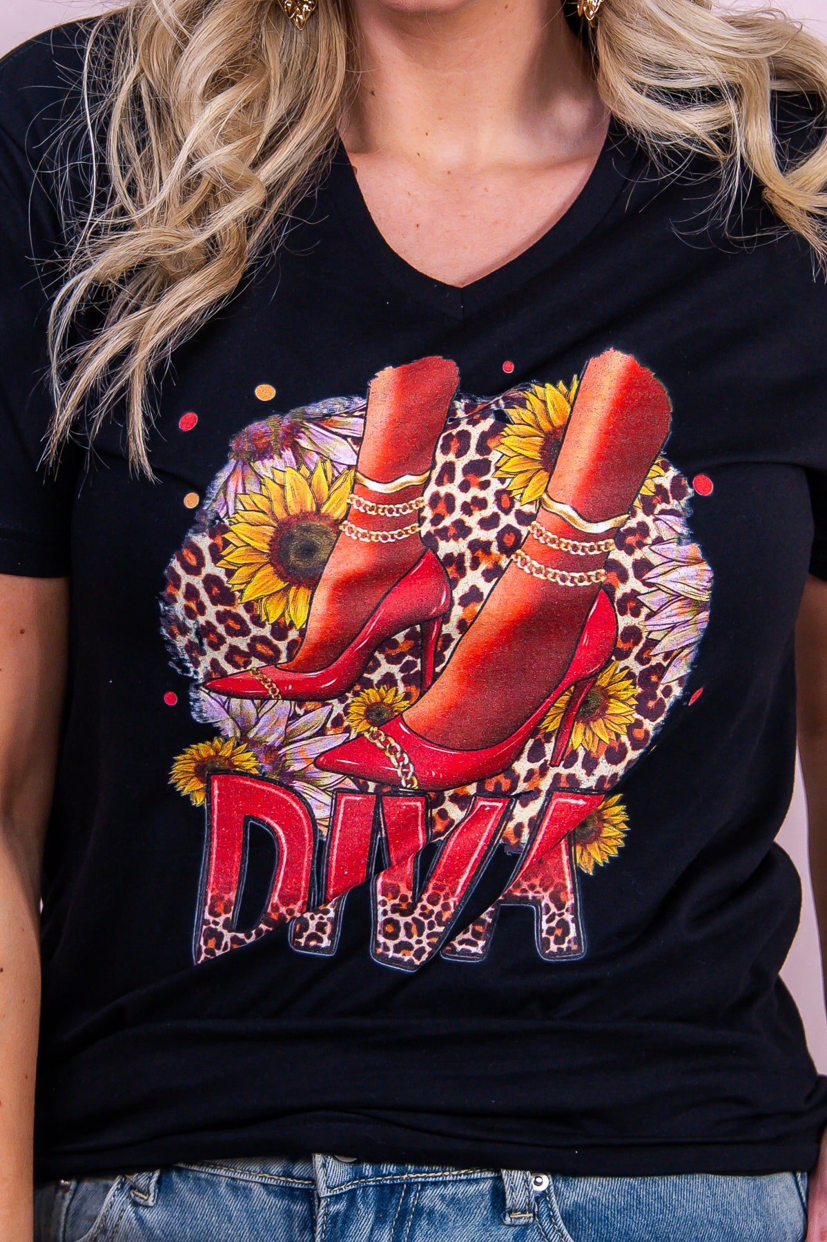 Diva Black Graphic Tee - A3444BK