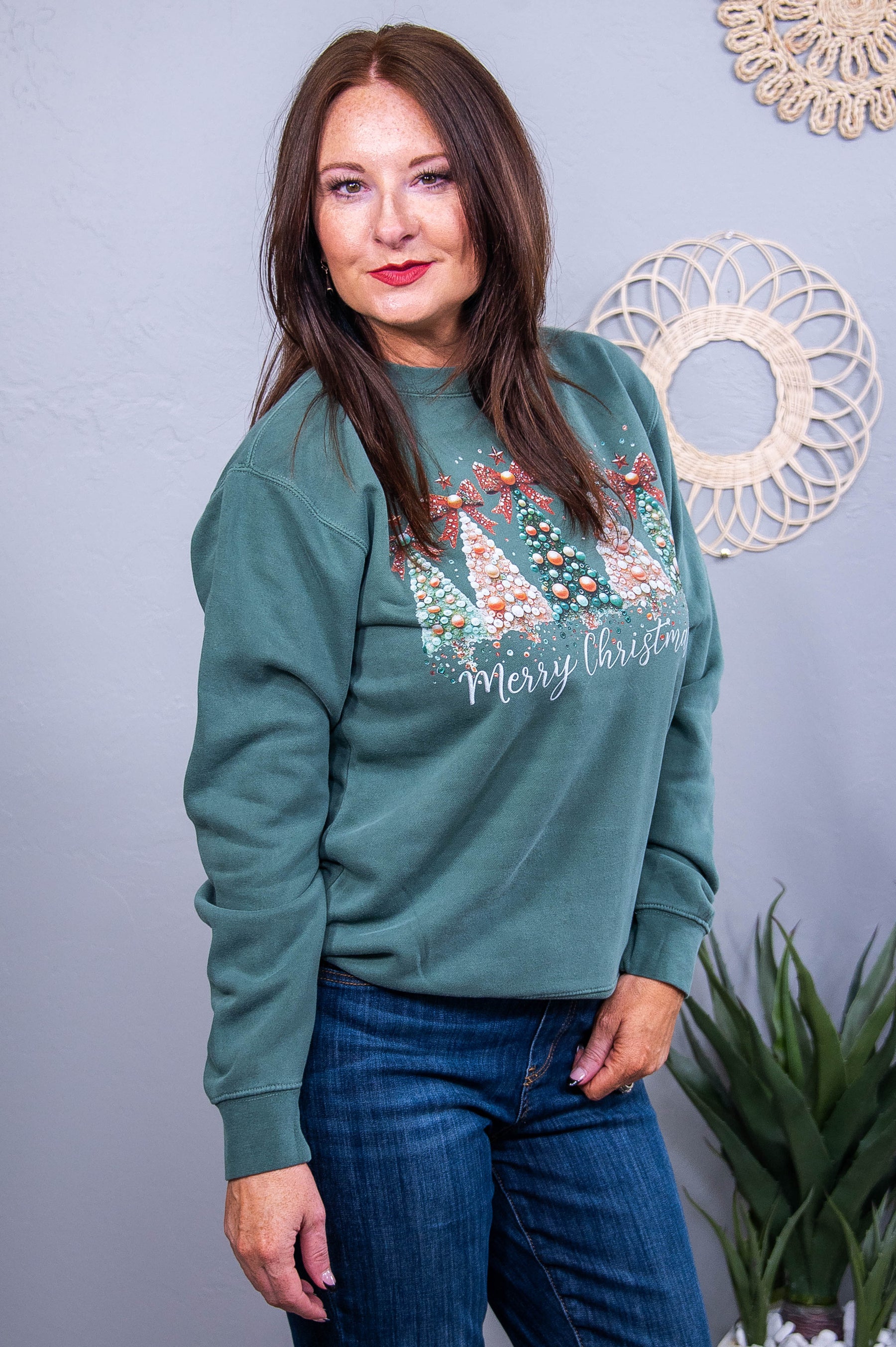 All Around The Christmas Tree Pigment Alpine Green Graphic Sweatshirt - A3715PAG