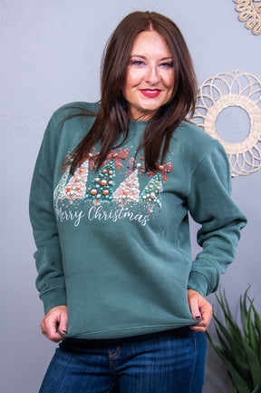 All Around The Christmas Tree Pigment Alpine Green Graphic Sweatshirt - A3715PAG