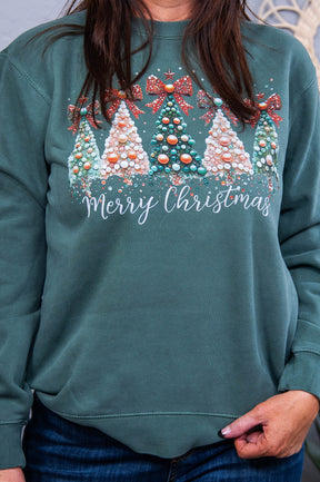 All Around The Christmas Tree Pigment Alpine Green Graphic Sweatshirt - A3715PAG