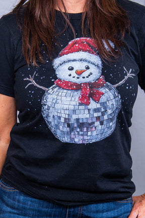 The World Changes When it Snows Black Snowman/Disco Graphic Tee - A3726BK