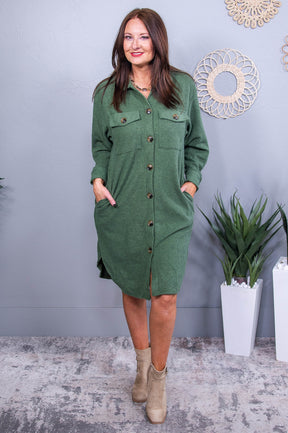 Block Party Chic Forest Green Solid Shacket - O5624FGN