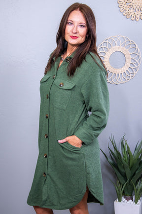 Block Party Chic Forest Green Solid Shacket - O5624FGN