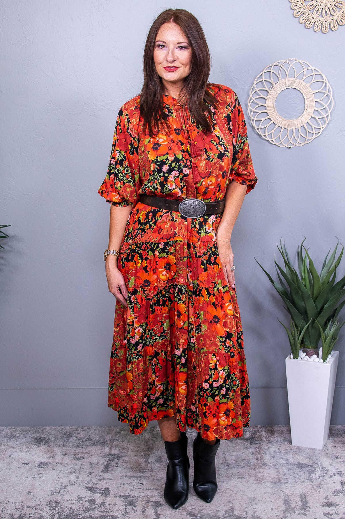 Latest Obsession Orange/Black Floral Dress - D5559OR