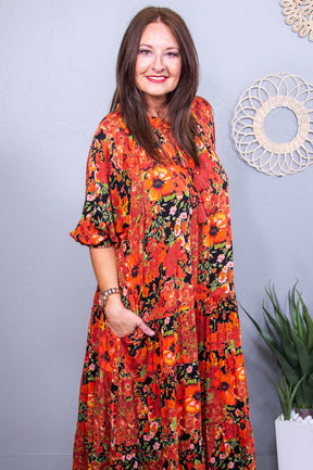 Latest Obsession Orange/Black Floral Dress - D5559OR