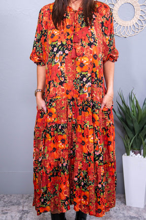 Latest Obsession Orange/Black Floral Dress - D5559OR