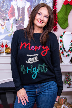 We're All Merry And Bright Black/Multi Color Knitted Top - T10605BK