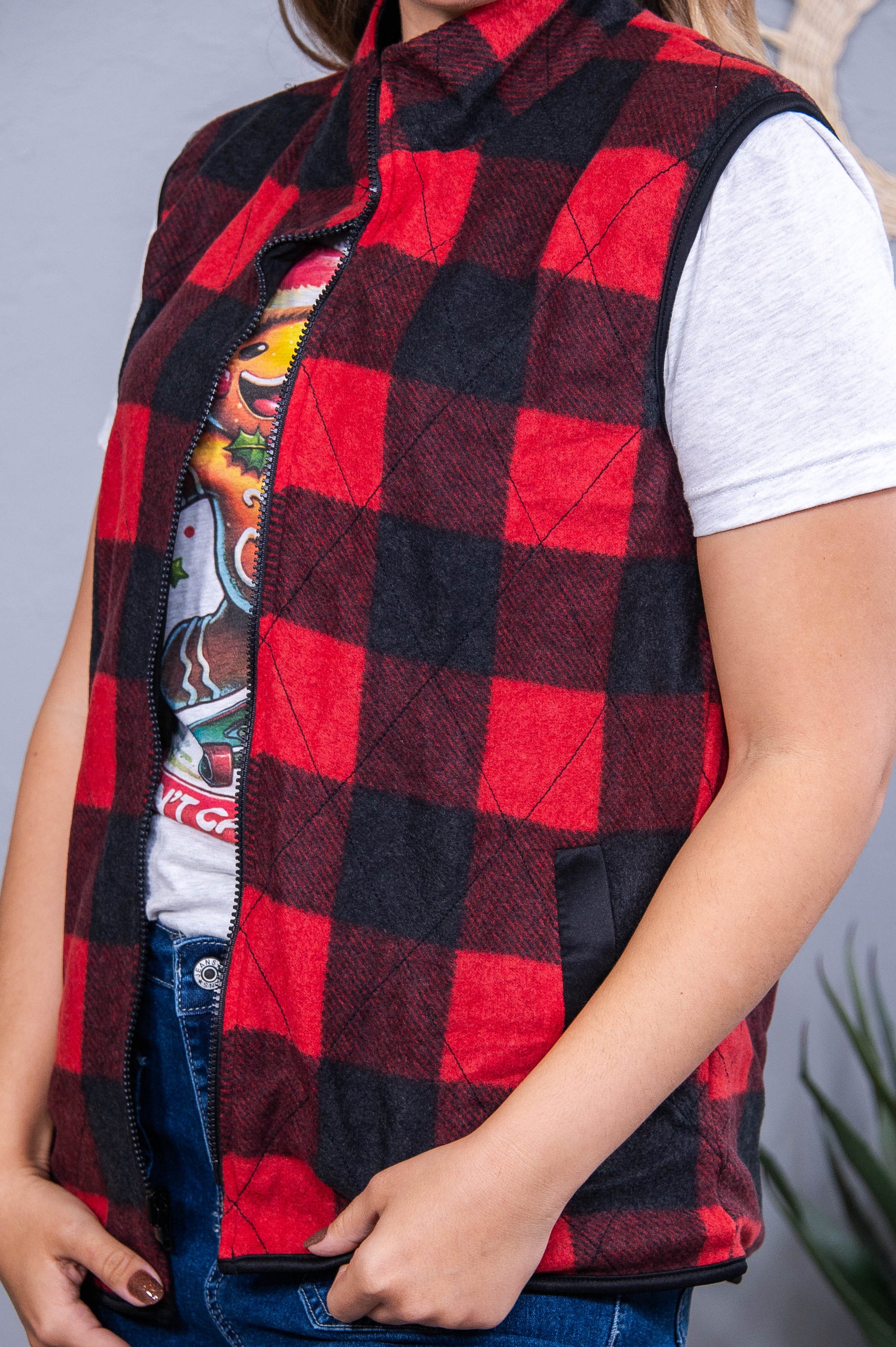 First Sign Of Winter Red/Black Buffalo Plaid Vest - O5633RD