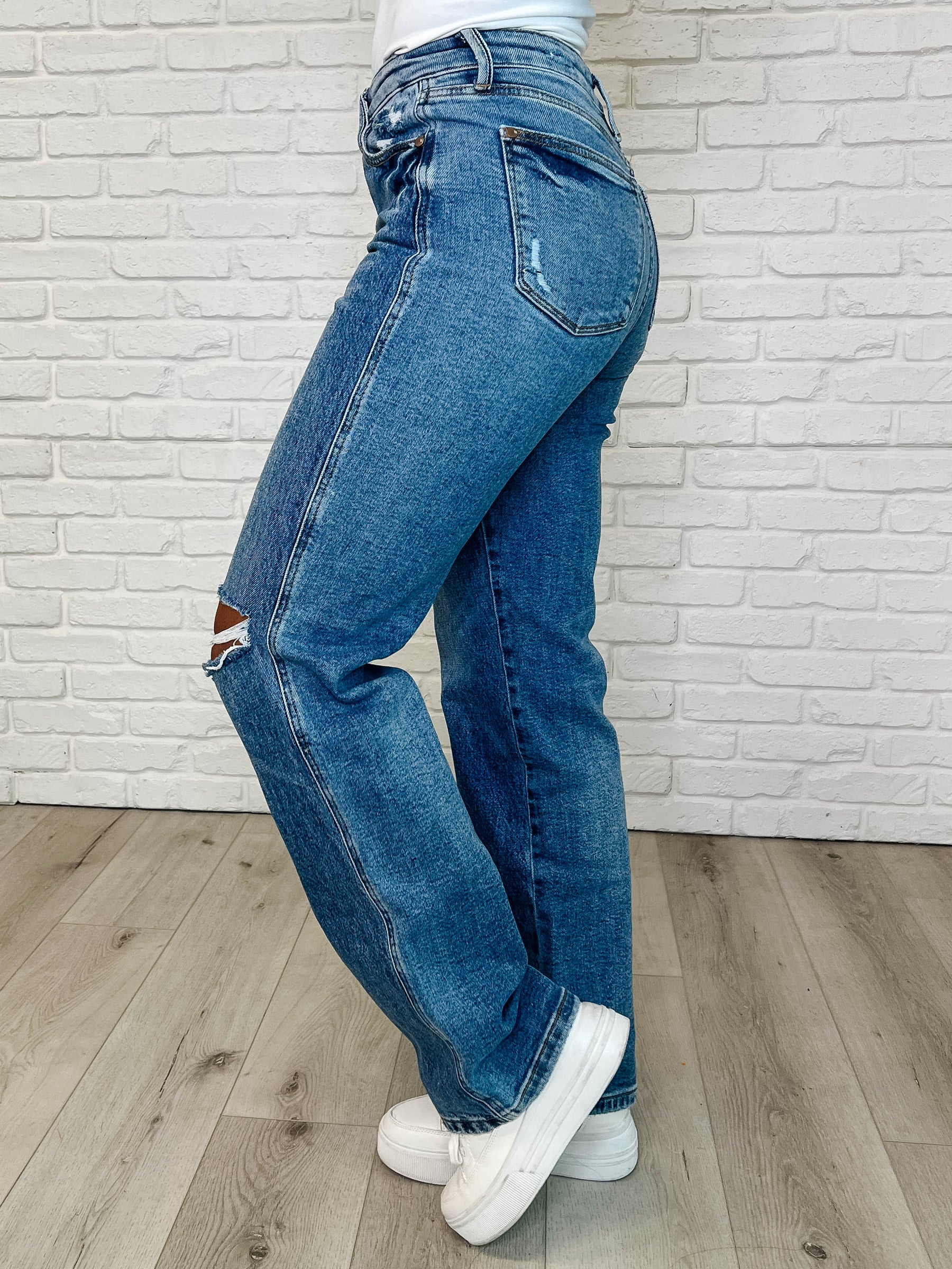 Dylan High Rise Rigid Magic Criss-Cross Waistband Straight Jeans