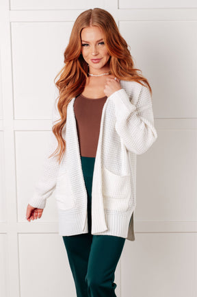 Everything Layer Waffle Knit Open Front Cardigan in Ivory