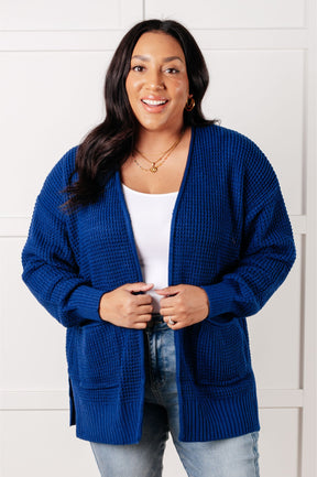 Everything Layer Waffle Knit Open Front Cardigan in Light Navy