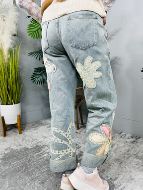 Aster Light Denim/Pink Floral/Embroidered Jeans - K1274DN