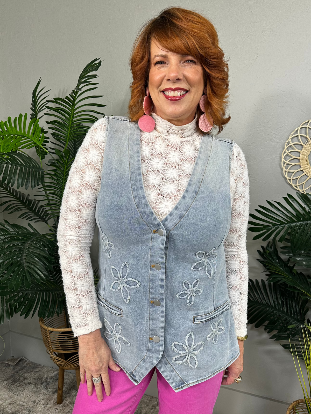 Our Love Is In Full Bloom Light Denim Embroidered Vest - O5704DN