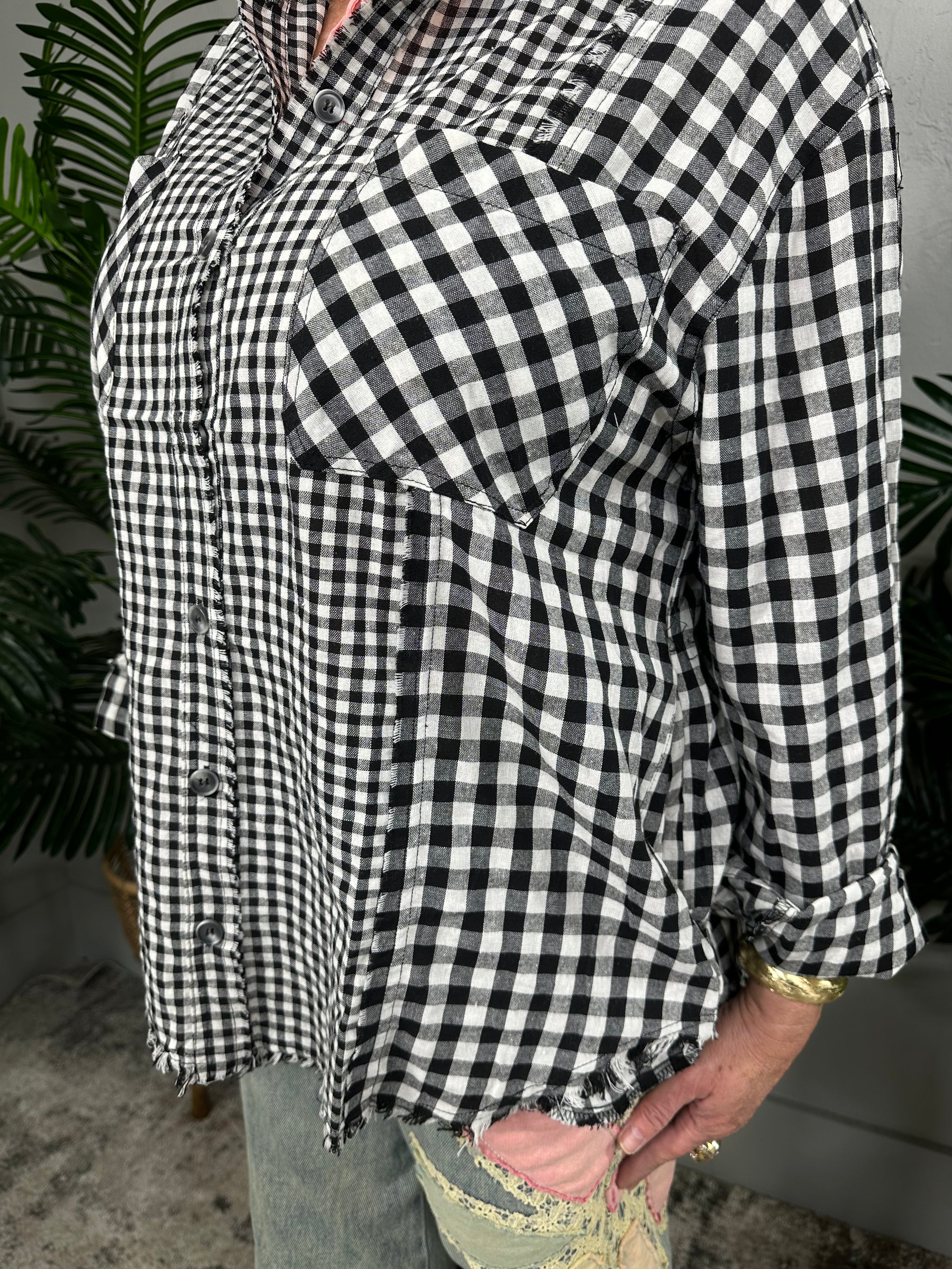 Make Your Move Black/White Checkered Top - T10812BK