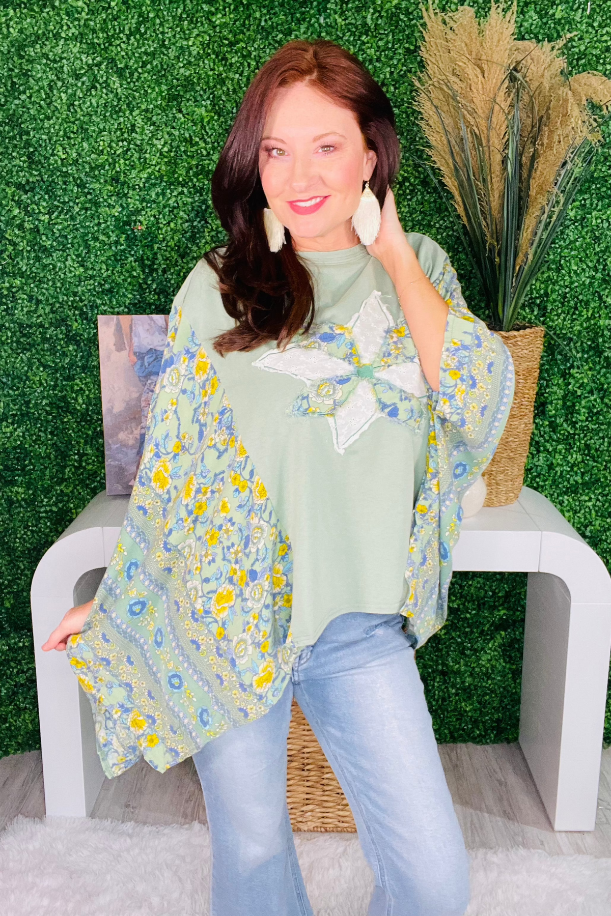 Happiness Blooms From Within Sage/Multi Color Floral Top - T10921SG