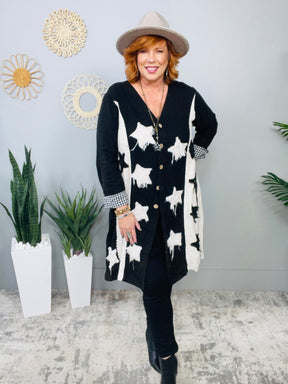 Such A Charmer Black Star Printed Jacket - O5626BK